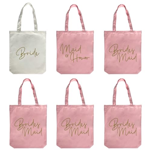 Image of LADY & HOME 6pcs Bachelorette Party Tote Bag, Bride Bridesmaid Cotton Tote Bag for Wedding Gifts