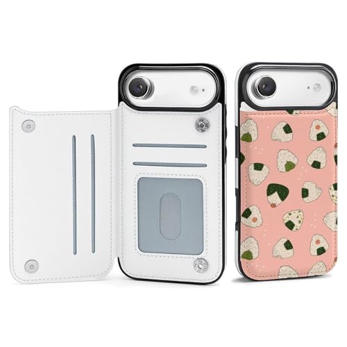 iPhone17Air用ケース 手帳型 おにぎり柄 おむすび 和風 寿司 スマホケース アイフォン17Air用ケース 背面 財布型 2025年新型 おしゃれ Puレザー カード収納 スタンド機能 ワイヤレス充電対応