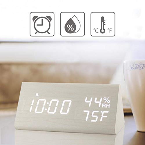 【2020 Upgraded】 Digital Wooden Alarm Clock, with 3 Alarm Settings, Electronic LED Time