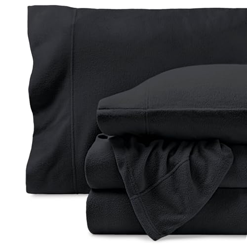 Image of Bare Home Super Soft Fleece Sheet Set (Queen, Black) | Extra Plush Polar Fleece, No-Pilling Bed Sheets, All-Season, Cozy Warmth, Deep Pockets 6 to 15 Inches