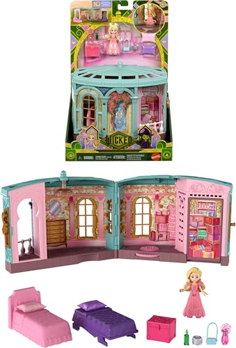 Mattel Universal Pictures’ Wicked So Popular Dorm Small Doll Playset with 3 Play Spaces & 9 Accessories, Inspired by The Movie