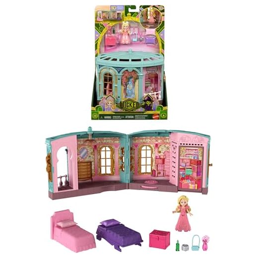 Mattel Universal Pictures’ Wicked So Popular Dorm Small Doll Playset with 3 Play Spaces & 9 Accessories, Inspired by the Movie, JHC00