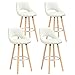 WOLTU 4X Taburetes de Bar con Respaldo Sillas de Cocina Juego de 4 Taburetes Altos Cocina Marco de Madera Maciza Imitación de Cuero Silla de Diseño Madera Blanco BH111ws-4