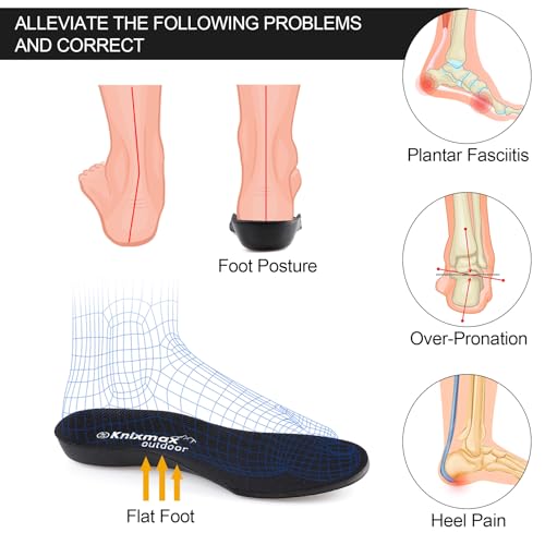 Image of Knixmax Outdoor EVA Comfort Replacement Insoles with Arch Support for Men Women Cushioned Shoe Inserts with Deep Heel Cup for Daily Wear,Roomy Casual Shoes,Slip-ons,Sneakers and Boots Size 5-13