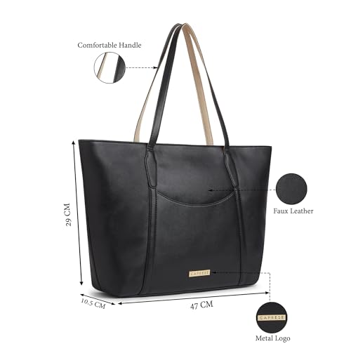 Image of Caprese Jimny Horizontal 16 Inch Laptop Compatible Large Tote Bag for Women with Comfortable Straps | Stylish Shoulder & Handheld Bag | Multi-Compartment Design for Work, Travel