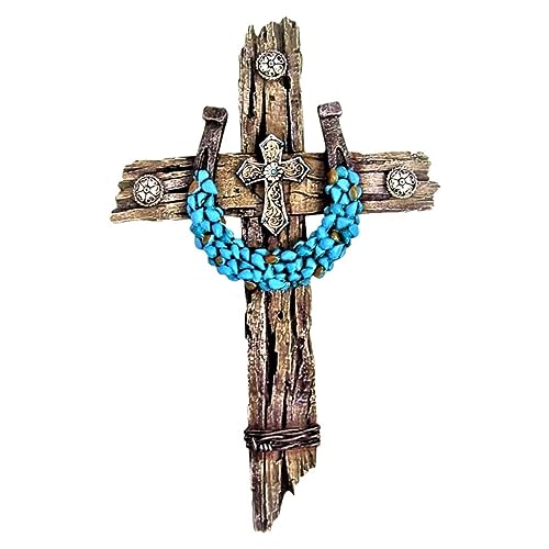 Rustic Drifted Wood Look Wall Cross with Turquoise...
