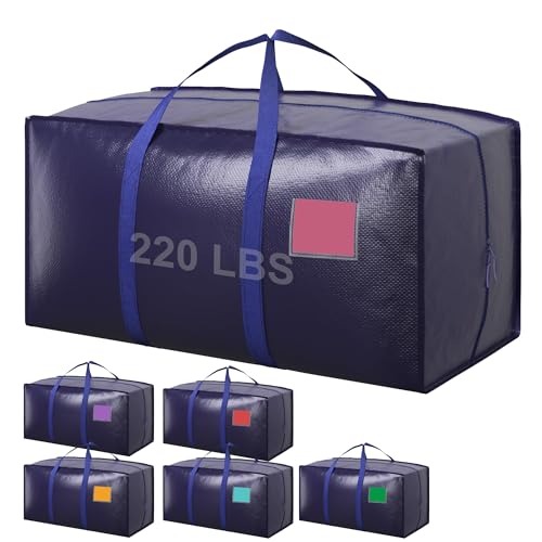 6 Pack Extra Large Heavy Duty Moving Bags with Reinforced Zipper & Wide Handles, Moisture-Resistant...