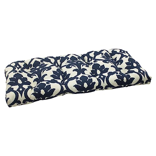 Pillow Perfect Damask Indoor/Outdoor Wicker Sofa Setee Swing Cushion Tufted, Weather, and Fade Resistant, 19' x 44', Blue Basalto Navy