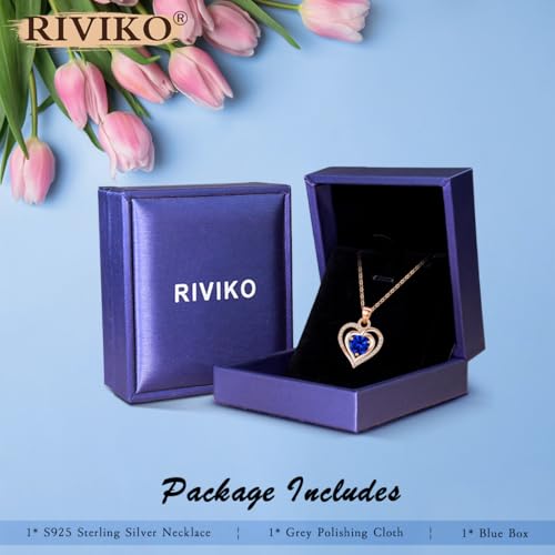RIVIKO Heart Birthstone Pendant Necklace for Women 925 Sterling Silver Zirconia Rose Gold Plated Spetember Necklaces Wedding Anniversary Mothers Day Jewelry Gifts For Her Mother Wife — view 4