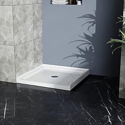 36 in x 36 in Shower Base, 3.5" Height Anti-slip Acrylic Center Drain Single Threshold Shower Base Pan, White
