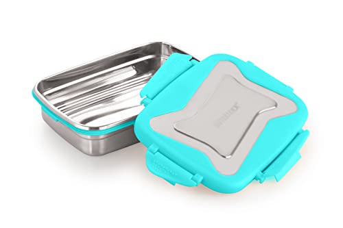 Image of STEELLOCK Smart Stainless Steel Tiffin Lunch Box for Kids and Adults | Airtight & Leakproof | Rectangle Tiffin Box for School & Office with Steel Lid | Turquoise 550ml - 2pc
