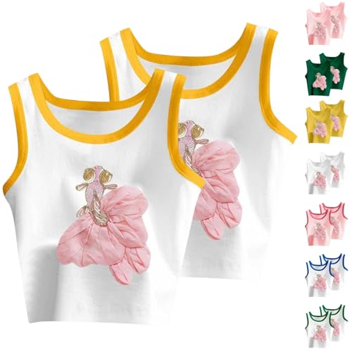 2-Pack Girls Cute Floral Print Summer Cotton Tank Tops Crewneck Sleeveless Color Block Tee Shirts for Boys 5-11 Years2