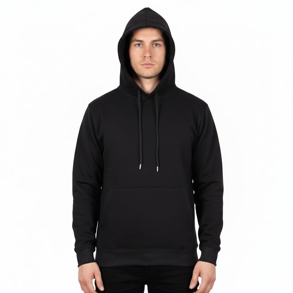 A2Z Mens Fleece Hoodie Pullover Hooded Jumper Sweatshirt - Plain Sweatshirt Black 2XL