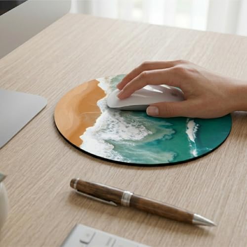 Image of Premium Non-Slip Mouse Pad | Smooth Surface for Optical & Laser Mouse | Durable Base Designs | Ideal for Office, Home & Gaming (Round Tropical Beach Aerial)