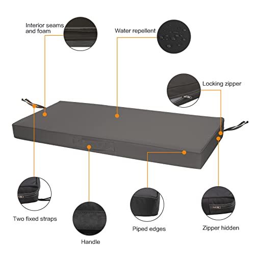 Faible Poisson Outdoor Bench Cushion, 42 X 18 Inch Waterproof Porch Swing Cushions Garden Patio Furniture Cushions With Handle And Anti-Slip Straps For Indoor Backyard Seat Pads, Dark Grey #TOP1