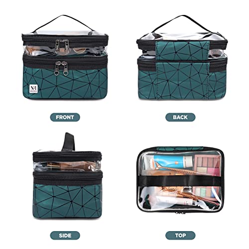 Image of NFI essentials Transparent Makeup Bags Double Layer Travel Cosmetic Cases Make up Organizer Toiletry Bag with 2 Zipper for Women & Girl (Green)