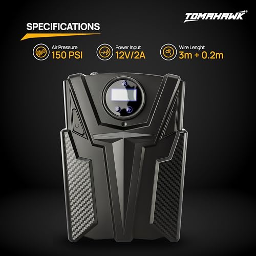 Image of Tomahawk CTI-1920 Automotive Air Compressor 150 PSI | 12V Air Pump with 100% Copper Motor | 1x12V Car Cigarette Connector | Auto Cut-Off Tyre Inflator for Car & Bike