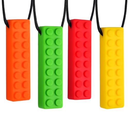 4 Pieza Silicona Masticar para Niños, Chew Colgante, Collar de Masticación Sensorial, Colgante de silicona para masticar, Para Necesidades Mordiendo, Material Silicona De Grado Alimenticio