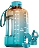 AQUAFIT 1 Gallon Water Bottle with Time Marker - Straw & Chug Lid - BPA Free Gym Water Bottle with Straw - Big Gallon Jug (Tropical, 128 oz - 2in1 Lid)