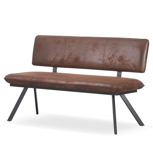 B&D home Sitzbank Juna, Esszimmerbank 140cm gepolstert mit Rückenlehne Metallgestell für Esszimmer, Flur, Garderobe, Industrial modern Design, Wildleder Optik Braun, 11310-140-BRAU