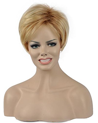 Diy-Wig Beautiful Short Fluffy Full Hair Synthetic Wigs for Elegant Women Over 40 Daily Wear (Light Gold)