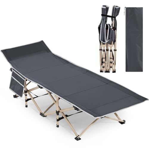 Yaheetech Lit de Camping Pliant avec Sac de Transport 150 kg Lit de Camp Extérieur Portable pour Voyage Randonnée 186×66×52 cm Gris