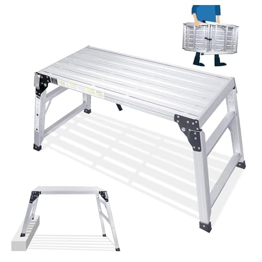 Adjustable Work Platform with 330 lb Duty Rating, Portable Folding Aluminum Step Ladder, Ideal for Washing Vehicles, Cleaning Windows, Decorating, etc.