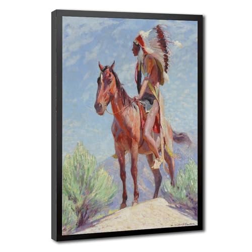 Poster amérindien pour salon vintage : grand tableau Western sur toile suspendue