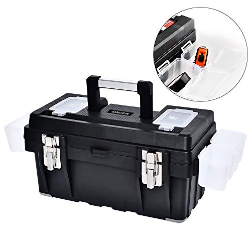 GANCHUN 16-Inch Plastic Tool Box with Spare Parts Boxes,Removable Partitions and Multiple Compartments Toolbox for Home Tool Storage