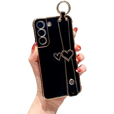 Yueyoer Compatible with Samsung Galaxy S23 Case with Cute Love Heart Adjustable Wrist Strap Kickstand Shockproof Anti Slip Phone Case for Samsung Galaxy S23 6.1 Inch(Black) Cover
