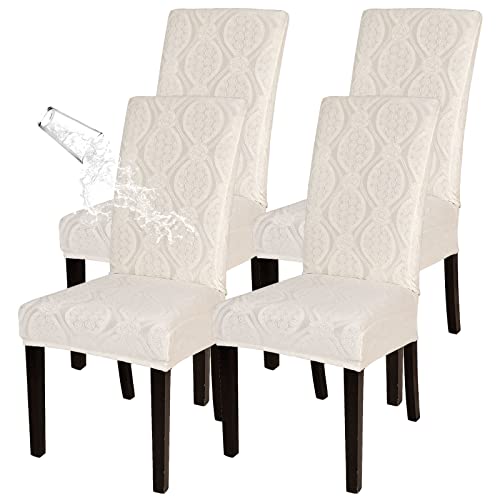 Image of SearchI Water Repellent Dining Room Chair Cover,4 Pack,Beige Flower Pattern
