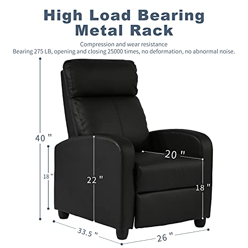 Hcy Massage Recliner Chair Padded Wide Seat Sofa Wingback Single Sofa With Footrest Pu Leather For Living Room,Home Theater(Black) #TOP2