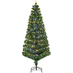HOMCOM Árbol de Navidad 180cm Artificial Árbol con Soporte Metálico Luces LED Multicolores Verde Natural Material PVC