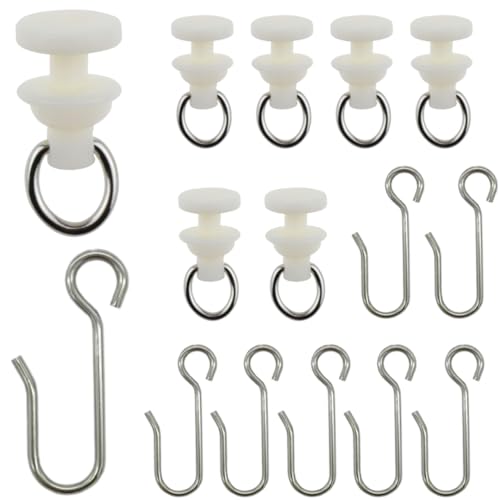 120 Curtain Accessories Curtain Track Twin Wheel Plastic Roller Mute Wheel Roller 60 Pcs Curtain Glider Track Rail Hook 60 Pcs (Slient Runner)