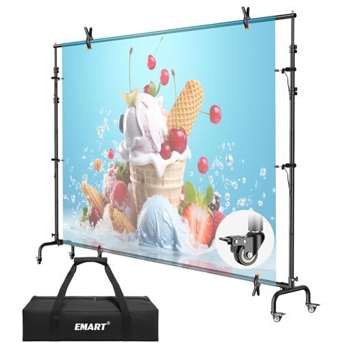 EMART 10x7.7ft Rolling Backdrop Stand with Wheels, Adjustable and Movable