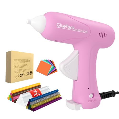 GlueTeck Mini Hot Glue Gun Kit, Fast Heating Hot Melt Gun with 30pcs Glue Sticks, Suitable for Crafts, DIY, Repair(Pink)