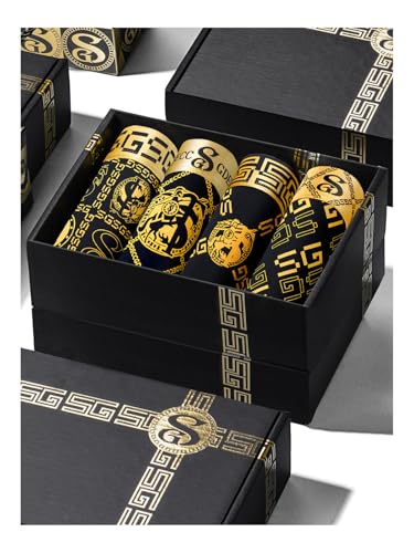 Gift Boxed Men's Underwear Boxer Briefs, Ice Silk Trunks Calzoncillos Underpants, Wicking Breathable Luxury Black Gold