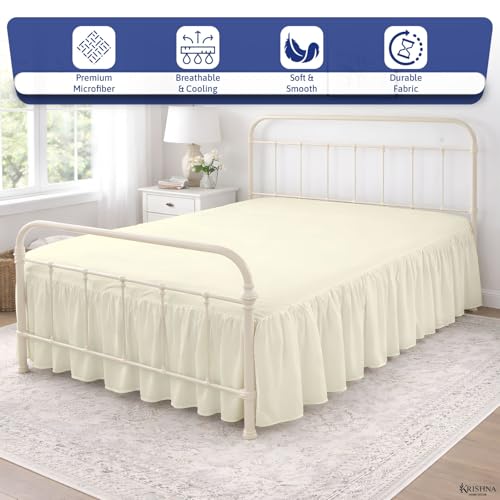 KRISHNA Ruffled Bed Skirt with Split Corners King, 100% Microfiber Hotel Quality, 18 Inch Drop Dust Ruffle Gathered Bedskirt with Platform, 78" x 80", Ivory - image 2
