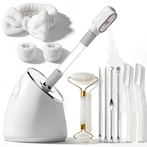 Pjordo Facial Steamer Spa Kit Nano Ionic Face Steamer for Deep Cleaning Unclogs Pores Warm Mist Humidifier Facial Steamer Professional Home Sauna Spa Self Care Gifts for Women