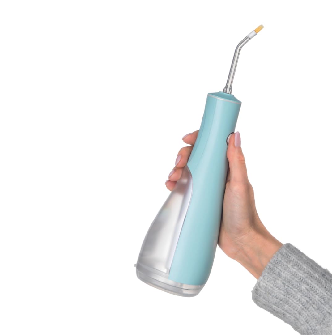 Edelwhite Flosserpik Power SPA - Irrigador bucal portátil con batería muy potente, 3 intensidades de chorro de agua, 4 cabezales diferentes, toalla de mano