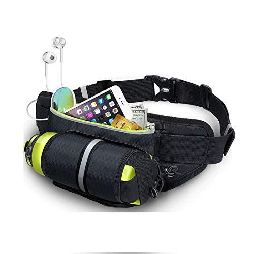 subtel Ceinture de Course, Ceinture de Sport Unisexe pour Transporter Bouteille et téléphone, Noir, Ajustable, Nylon, Flexible  Convient à Tous Les téléphones Jusquà 6.6" | Sac Banane
