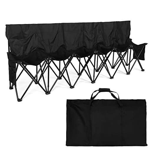 Kigley 6 Seats Folding Soccer Bench Chair Portable Team Sports Sideline Bench for Football Camp Travel Events Outdoor Seating with Storage Bag(Black)