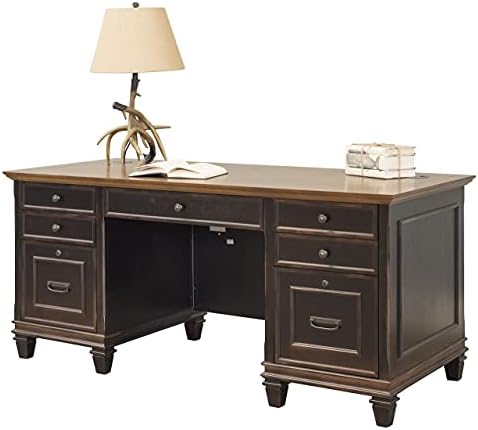 Martin Furniture Hartford Double Pedestal Shaped Desk, Brown - Fully Assembled