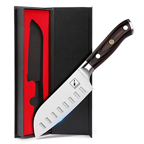 imarku Santoku Knife Chef Knife 5 inch Ultra Sharp Asian Knife Japanese Chef Knife - Japanese SUS440A Stainless Steel - Ergonomic Pakkawood Handle, Be