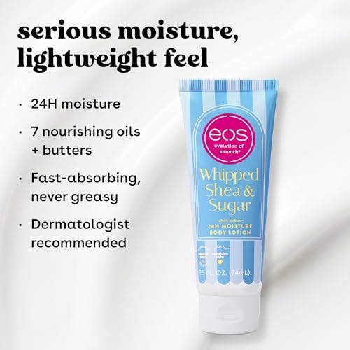 Image of eos Shea Better Travel Size Body Lotion, Whipped Shea & Sugar, Limited Edition Skin Care, 24-Hour Moisture, Body Lotion for Women, travel size toiletries, Vegan, 2.5 fl oz