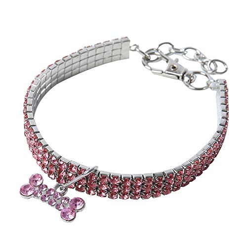 Pet Collar,Bling Crystal Elastic Collar with Bone Pendant Fancy Rhinestone Diamond Cat Collar Necklace for Cats Small Dog (M, Pink) Pet Collar,Bling Crystal Elastic Collar with Bone Pendant Fancy Rhinestone Diamond Cat Collar Necklace for Cats Small Dog (M, Pink)