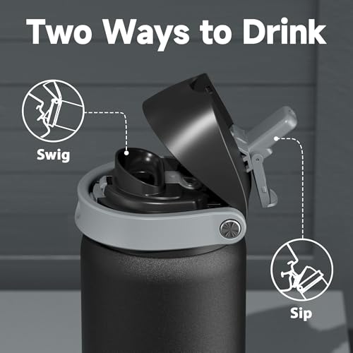 Image of 32 oz Insulated Water Bottle for Sports: Meoky Stainless Steel Water Bottle with 2-in-1 Straw and Spout Lid - Leak Proof, Cold for 24 Hours, Protective Silicone Base, BPA-Free for Gym, Night