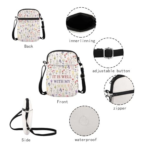 JXGZSO Christian Floral Shoulder Bag It Is Well With My Soul Crossbody Bag Christian Gift Religious Gift Faith Gift3