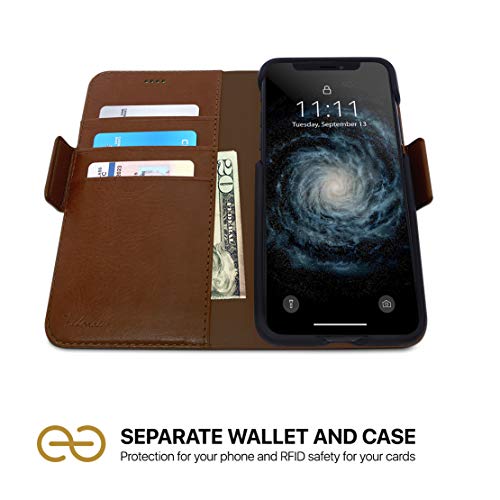 Image of dreem Fibonacci 2-in-1 Wallet Case for Apple iPhone Xs Max - Luxury Vegan Leather, Magnetic Detachable Shockproof Phone Case, RFID Card Protection, 2-Way Flip Stand - Chocolate