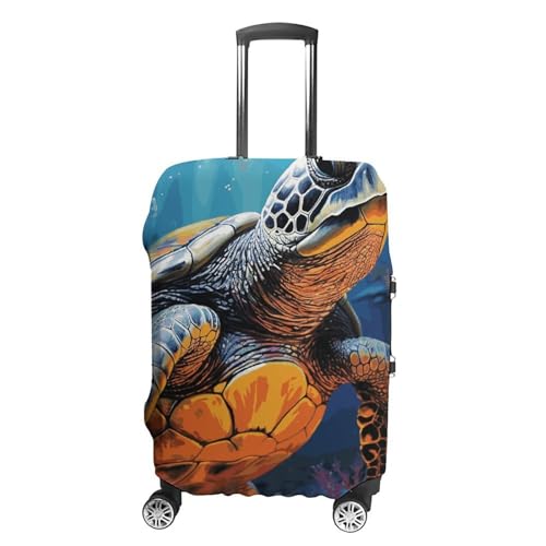 Painted Sea Turtle Travel Luggage Cover Elastic Washable Suitcase Cover Dustproof Anti-Scratch Suitcase Protector Fits 19-32 Inch Luggage, M